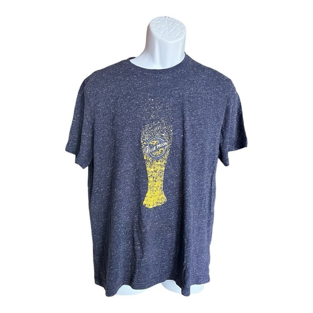 Mens Blue Moon Marled Blue Heathered Beer Graphic Tee Shirt - Sz L